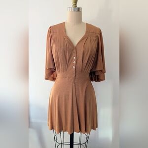 Vicky Tiel - Vintage 80s Camel Dress/Top With Butterfly Sleeves - Size S/M